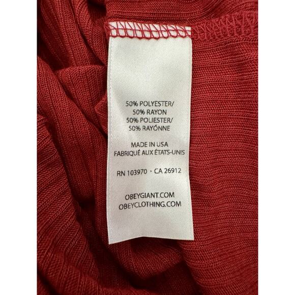 Obey Women’s Dark Red Sleeveless Mock Neck Long Fitted Ribbed Top Size Small - Picture 6 of 6